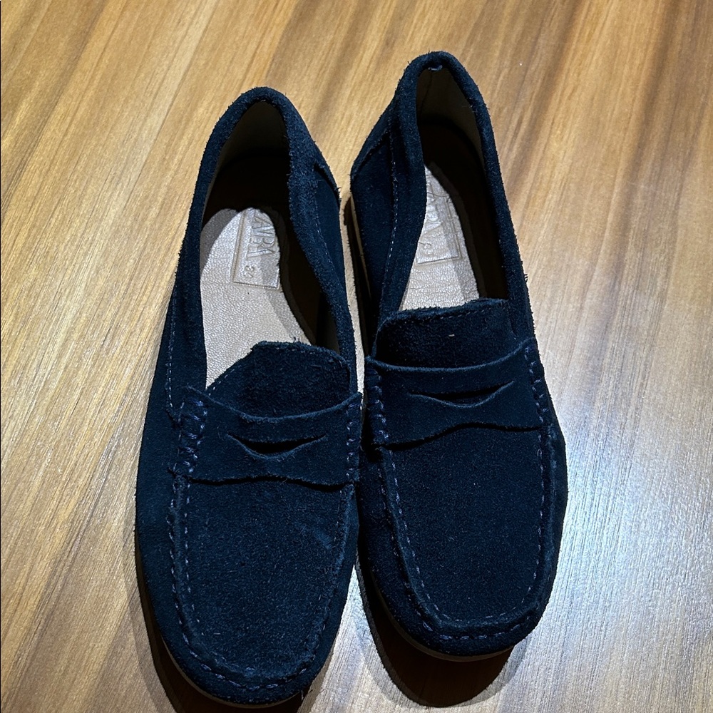 Zara Black Suede Kids Dress Loafers